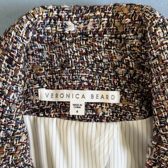 Veronica Beard Theron Fringed Double Breasted Tweed Blazer Brown Multi Jacket - Picture 6 of 7